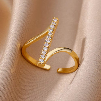Geometric Open Rings For Women In Copper With 18K Real Gold Plated Finish Featuring Zircon Inlay