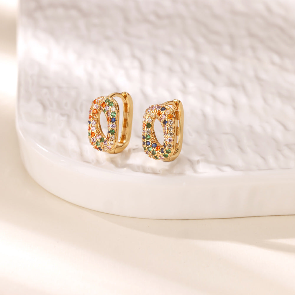 Geometric Earrings For Women In 18K Real Gold Plated Copper Featuring Zircon Inlay