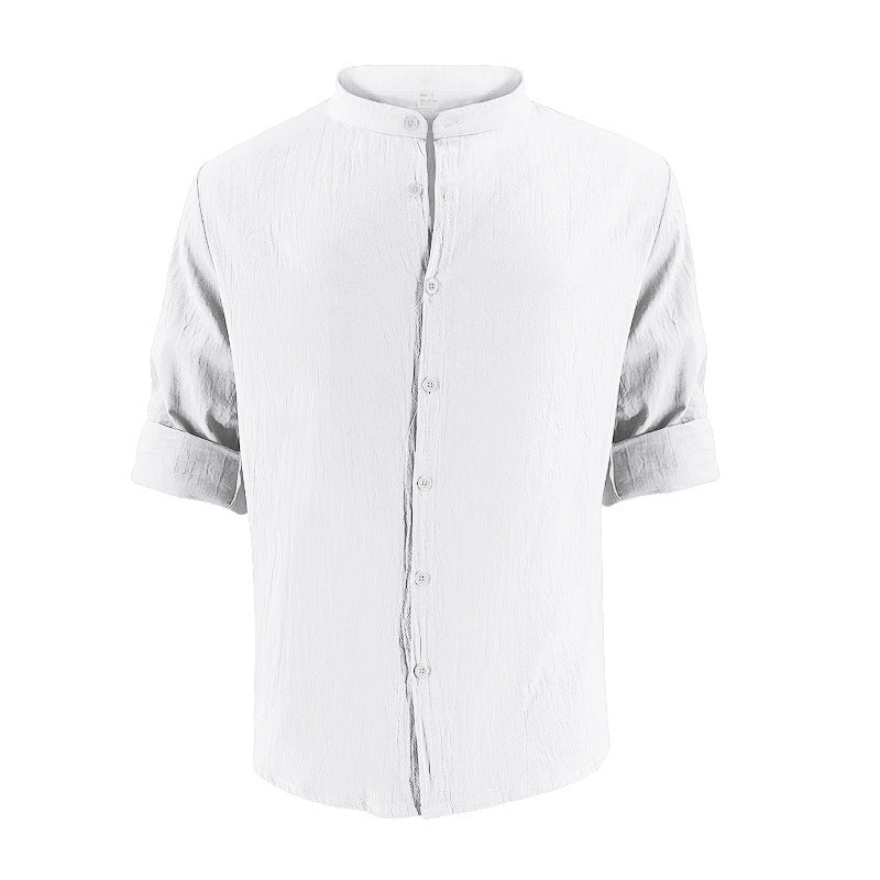 Men's Casual Khaki Linen Shorts Co-ord Set With V Neck Long Sleeve Top And Shorts