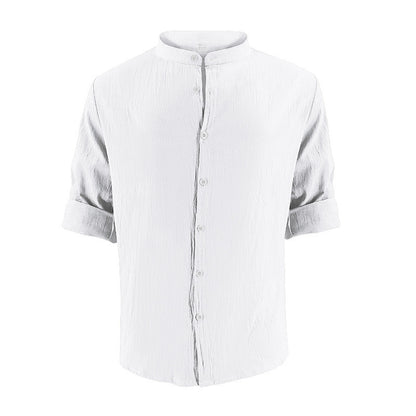Men's Casual Khaki Linen Shorts Co-ord Set With V Neck Long Sleeve Top And Shorts