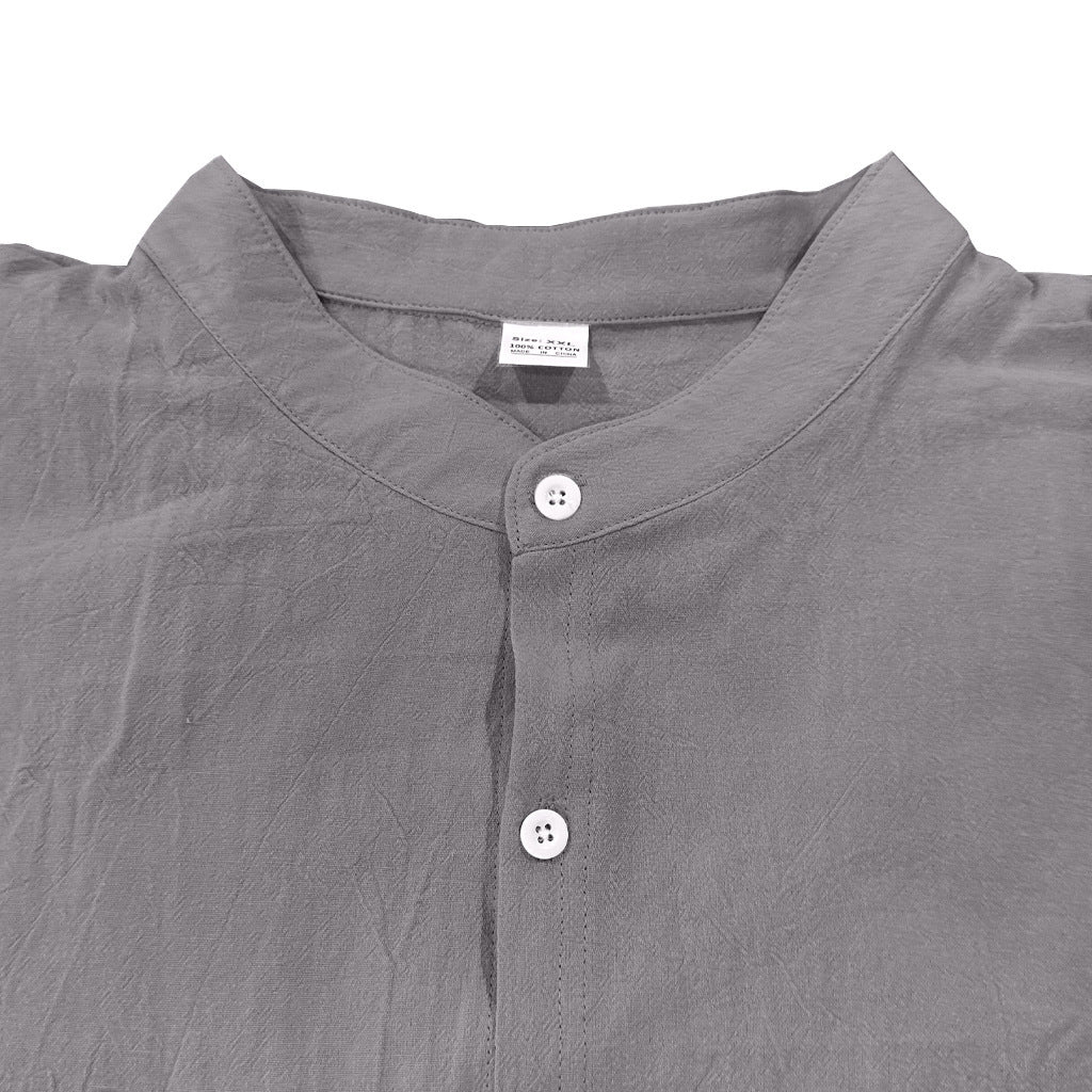 Men's Casual Khaki Linen Shorts Co-ord Set With V Neck Long Sleeve Top And Shorts