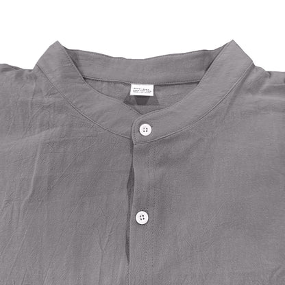 Men's Casual Khaki Linen Shorts Co-ord Set With V Neck Long Sleeve Top And Shorts
