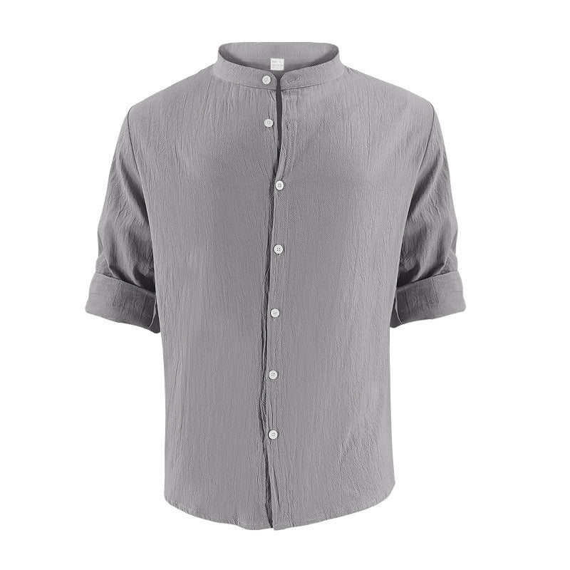 Men's Casual Khaki Linen Shorts Co-ord Set With V Neck Long Sleeve Top And Shorts