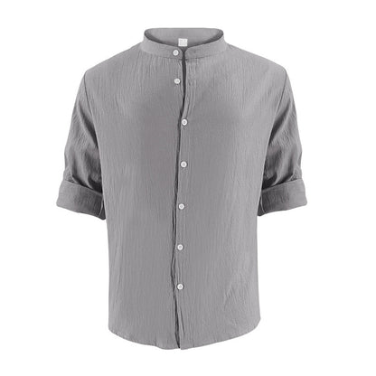 Men's Casual Khaki Linen Shorts Co-ord Set With V Neck Long Sleeve Top And Shorts