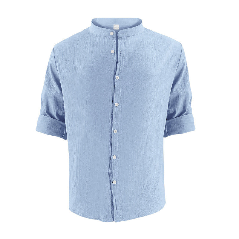 Men's Casual Khaki Linen Shorts Co-ord Set With V Neck Long Sleeve Top And Shorts