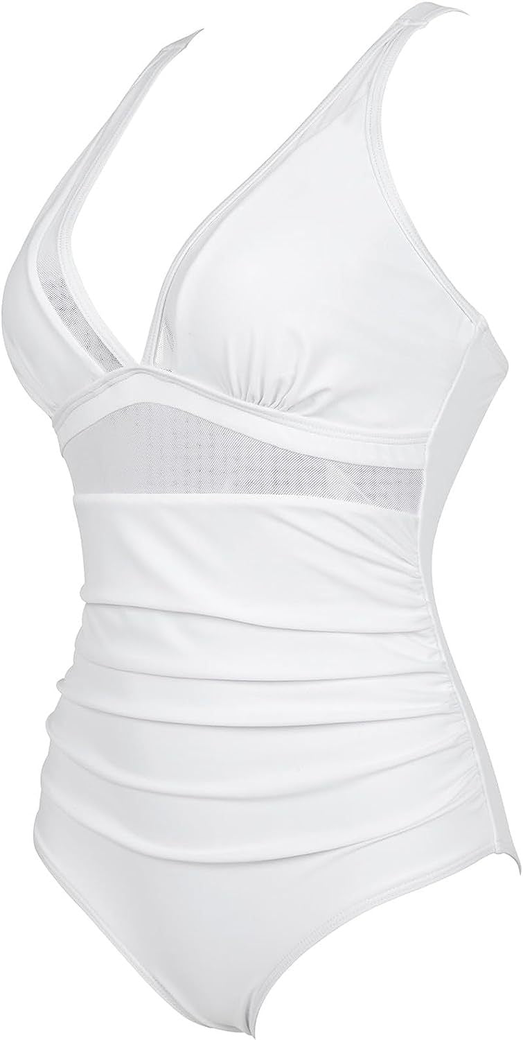 Solid Color White One-Piece Swimsuit In Nylon Fabric, Perfect For Beach Wear