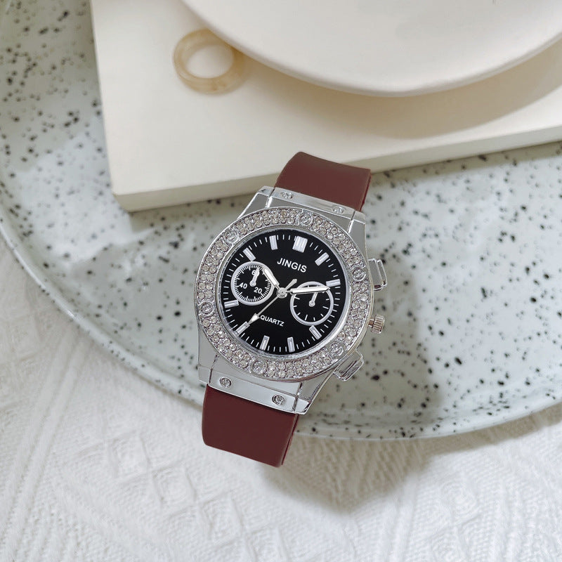 Quartz Watch With Silica Gel Strap And Buckle, Featuring Ordinary Glass Mirror And Pointer Display For Unisex