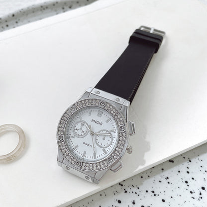 Quartz Watch With Silica Gel Strap And Buckle, Featuring Ordinary Glass Mirror And Pointer Display For Unisex