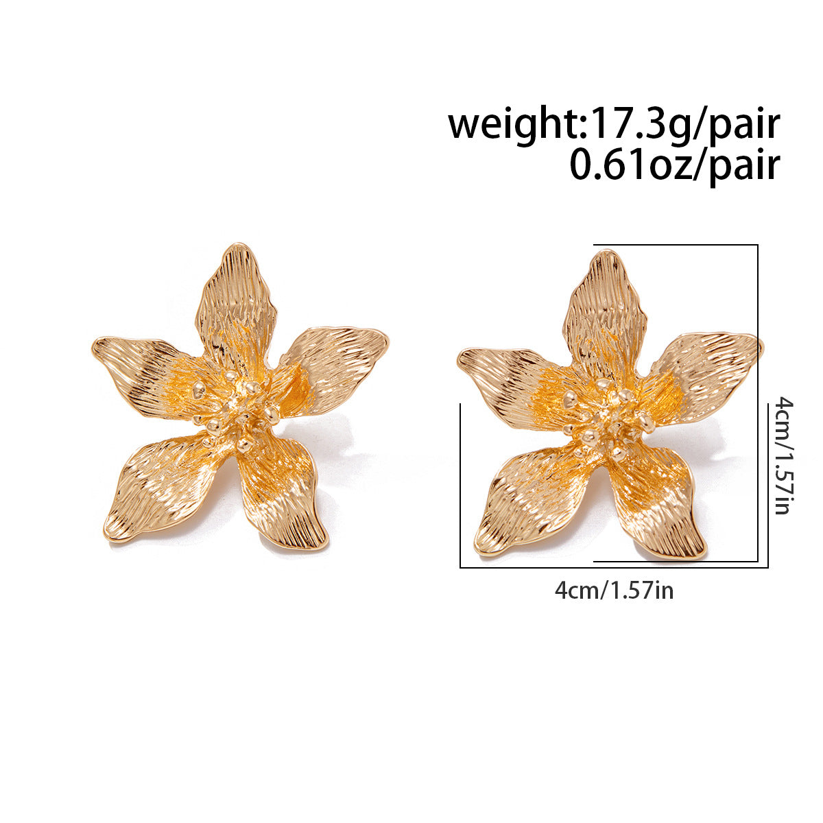 Asymmetrical Flowers Stud Earrings For Women In Zinc Alloy With Golden Plated Electroplated Finish