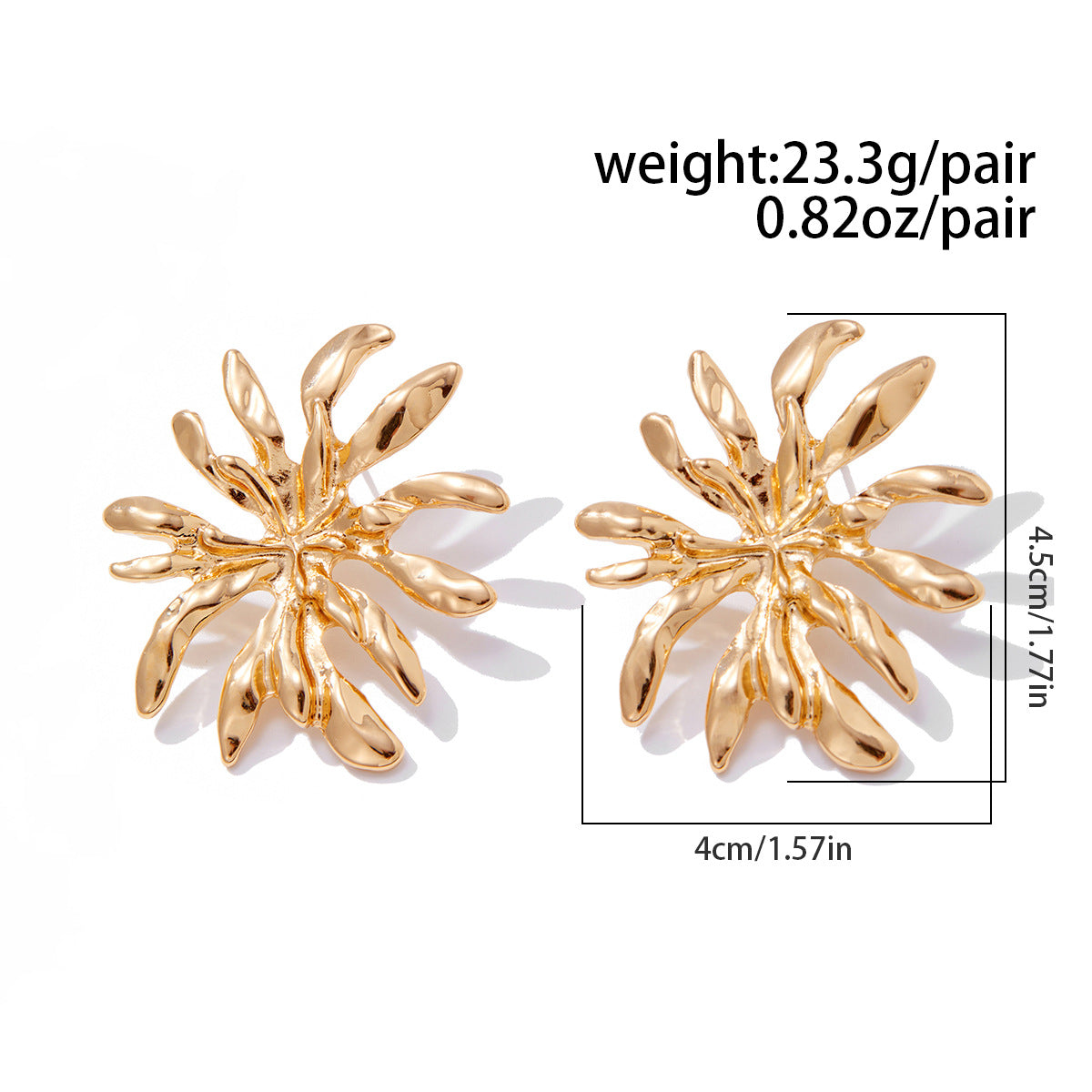 Asymmetrical Flowers Stud Earrings For Women In Zinc Alloy With Golden Plated Electroplated Finish
