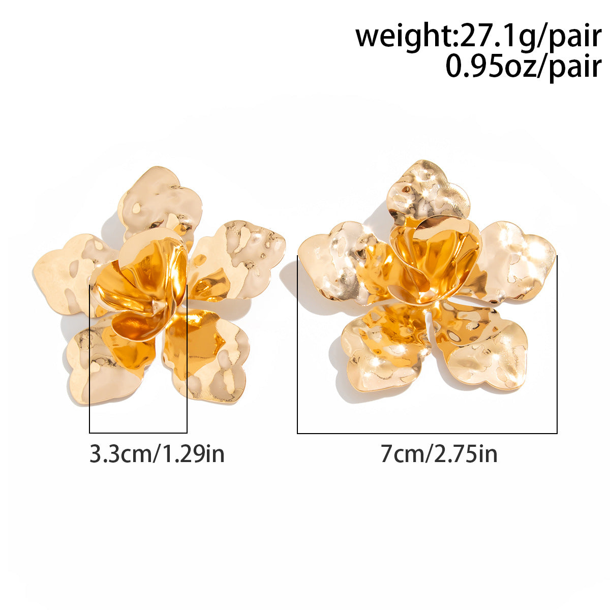 Asymmetrical Flowers Stud Earrings For Women In Zinc Alloy With Golden Plated Electroplated Finish