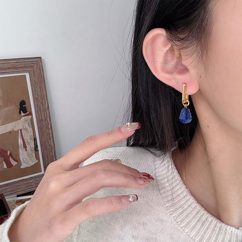 Handmade Geometric Stud Earrings For Women Featuring Natural Stone Inlay With 0.01µm Coating Thickness