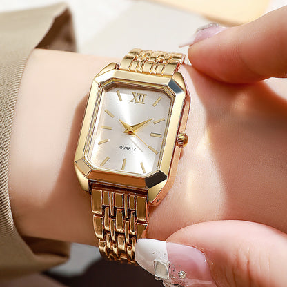 Women’s Quartz Watch With Alloy Strap And Single Folding Buckle, Featuring Ordinary Glass Mirror And Pointer Display