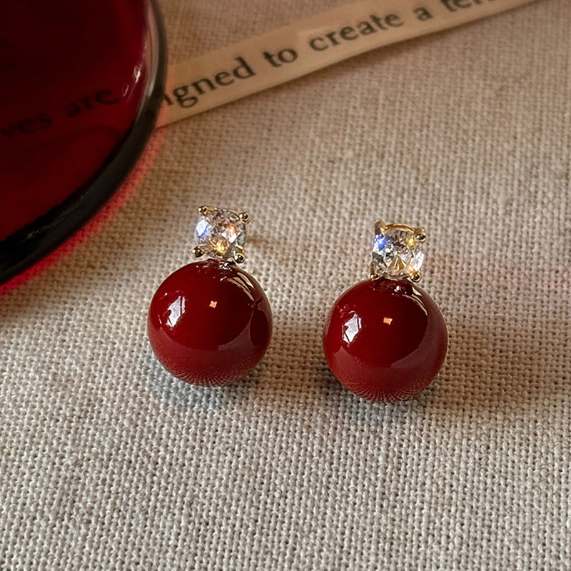 Geometric Enamel Earrings For Women In Retro Style Featuring Red Metal Design