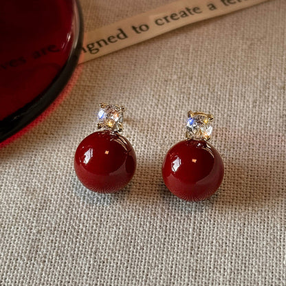 Geometric Enamel Earrings For Women In Retro Style Featuring Red Metal Design