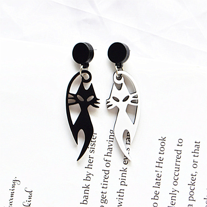 Cute Asymmetrical Acrylic Animal Earrings For Women In Daily Style With White K Plated Material