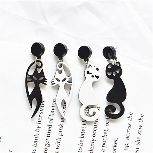 Cute Asymmetrical Acrylic Animal Earrings For Women In Daily Style With White K Plated Material