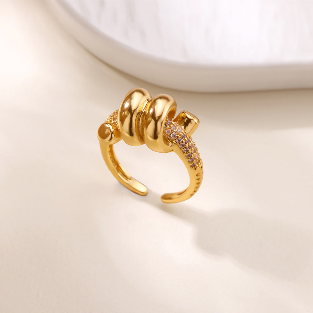 For Open Rings In Copper With 18K Real Gold Plated And Zircon Inlay, Golden Wedding Jewelry Accessory