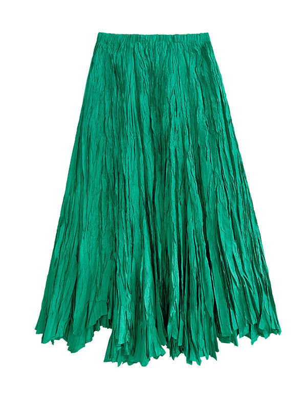 A-Line Irregular Clipping High-Waisted Pleated Solid Color Skirts