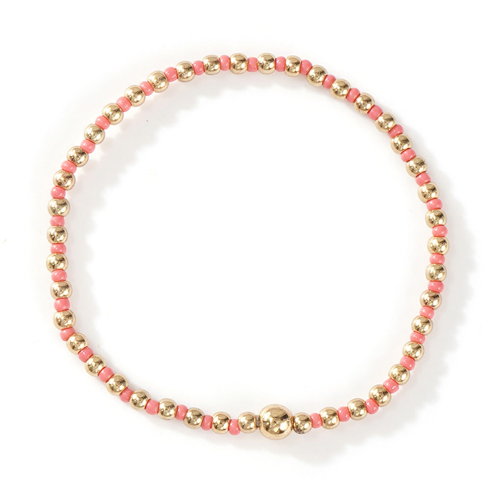 Gold Beaded Bracelet Set Suitable For Girls Handmade Friendship Style Daily Wear Jewelry Sweet Style Round And Laser Customization