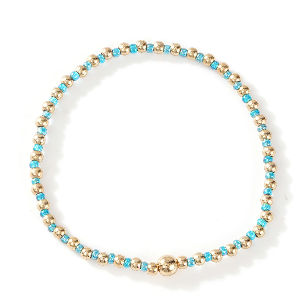 Gold Beaded Bracelet Set Suitable For Girls Handmade Friendship Style Daily Wear Jewelry Sweet Style Round And Laser Customization