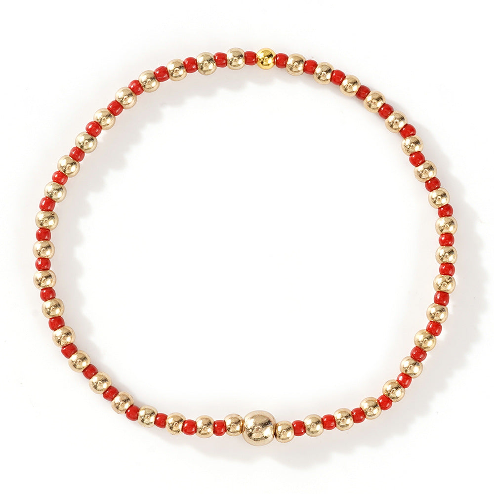 Gold Beaded Bracelet Set Suitable For Girls Handmade Friendship Style Daily Wear Jewelry Sweet Style Round And Laser Customization