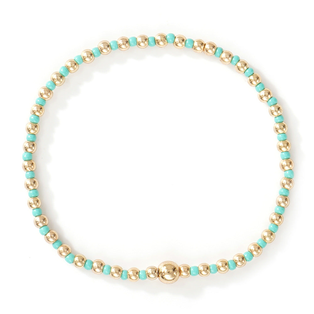 Gold Beaded Bracelet Set Suitable For Girls Handmade Friendship Style Daily Wear Jewelry Sweet Style Round And Laser Customization
