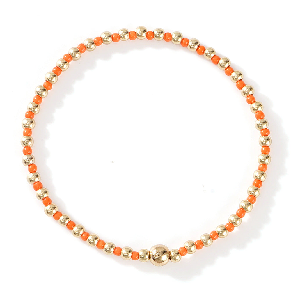 Gold Beaded Bracelet Set Suitable For Girls Handmade Friendship Style Daily Wear Jewelry Sweet Style Round And Laser Customization