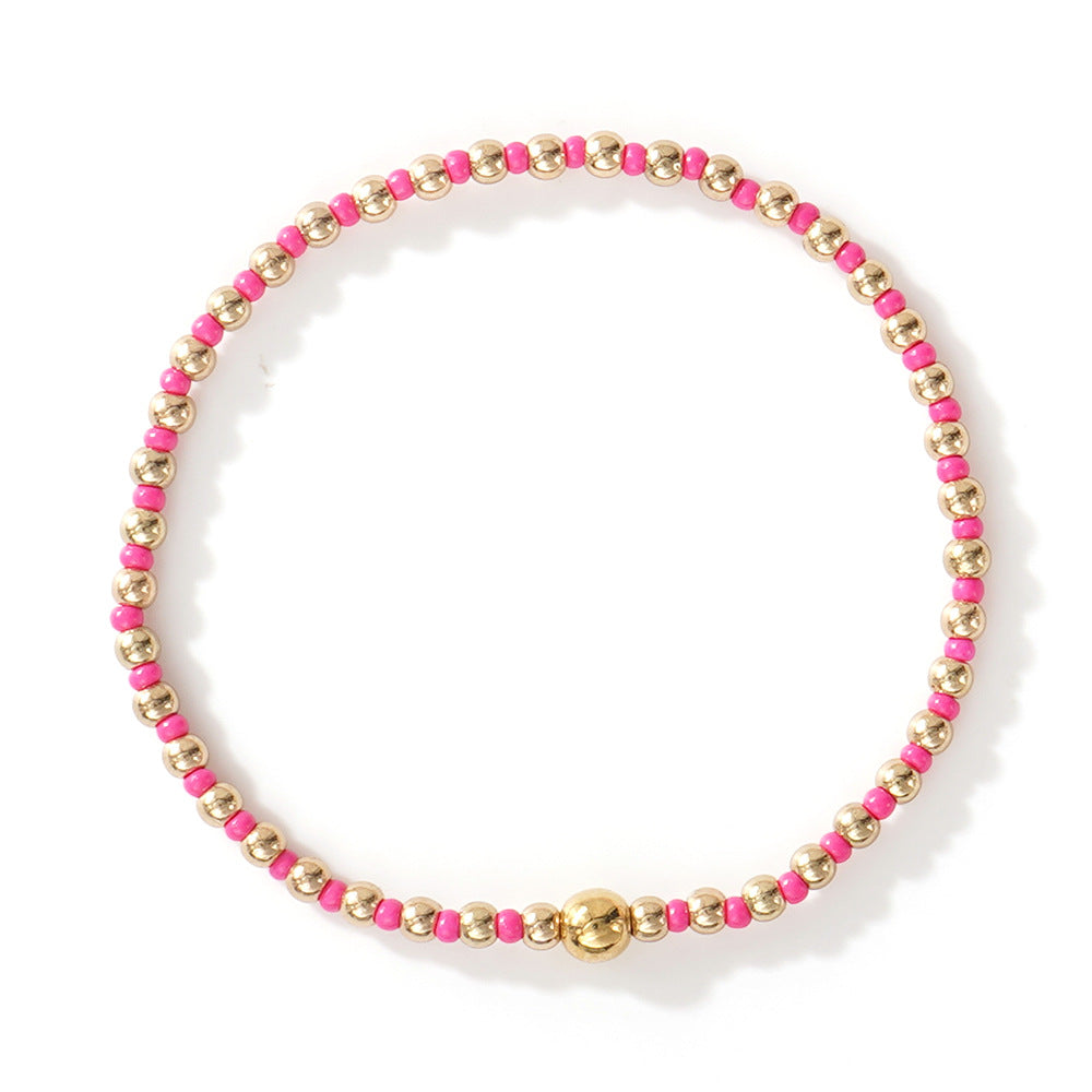 Gold Beaded Bracelet Set Suitable For Girls Handmade Friendship Style Daily Wear Jewelry Sweet Style Round And Laser Customization