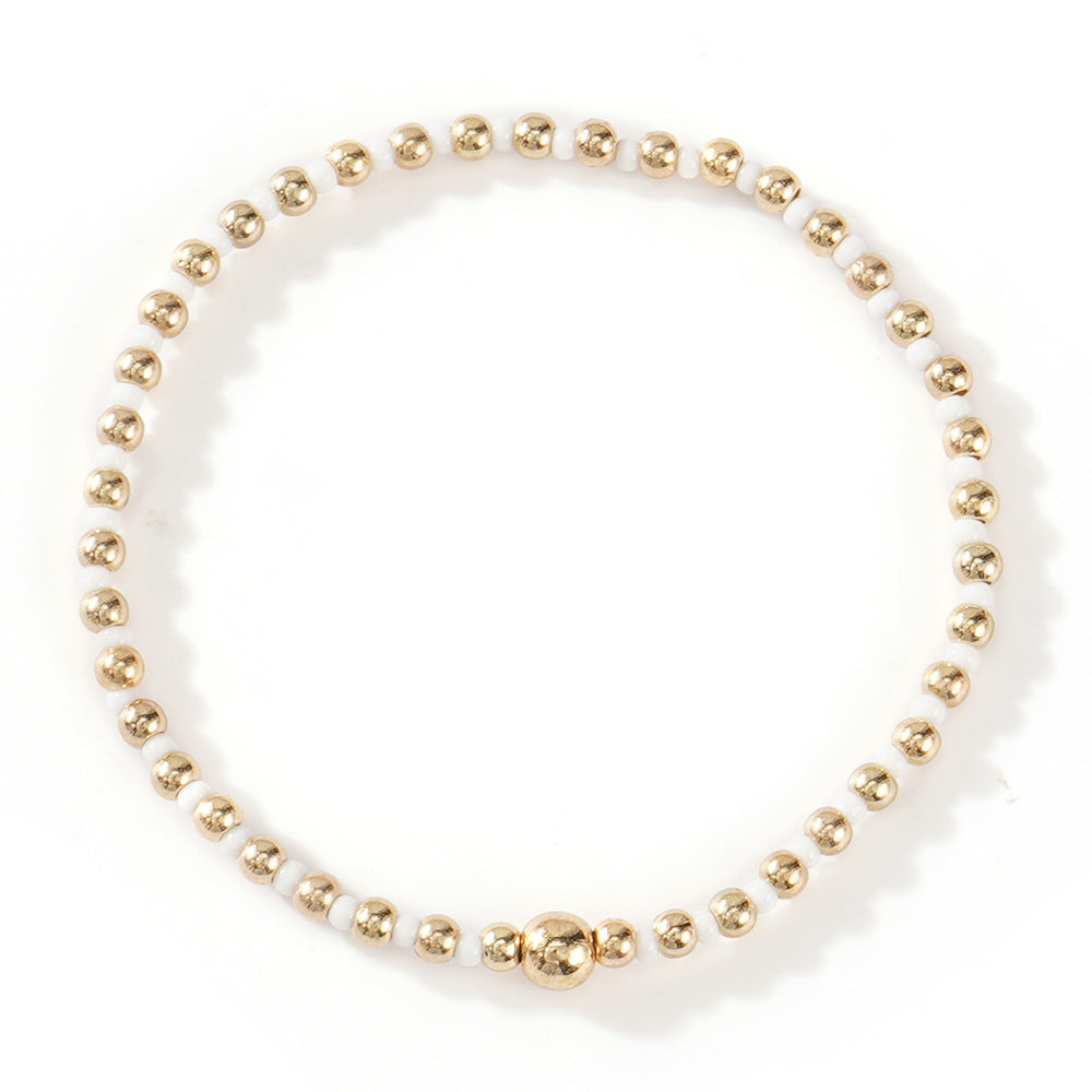 Gold Beaded Bracelet Set Suitable For Girls Handmade Friendship Style Daily Wear Jewelry Sweet Style Round And Laser Customization