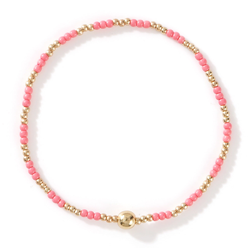Gold Beaded Bracelet Set Suitable For Girls Handmade Friendship Style Daily Wear Jewelry Sweet Style Round And Laser Customization