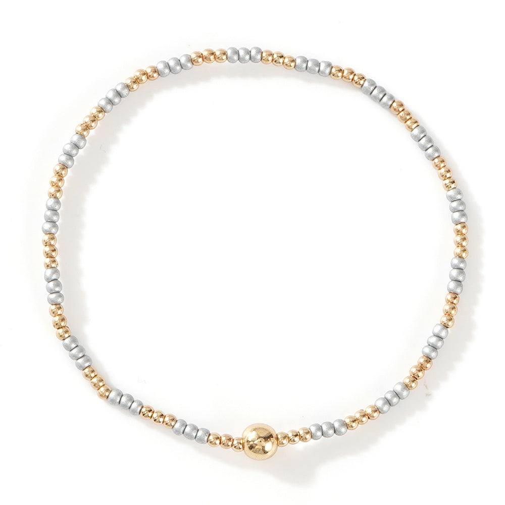 Gold Beaded Bracelet Set Suitable For Girls Handmade Friendship Style Daily Wear Jewelry Sweet Style Round And Laser Customization