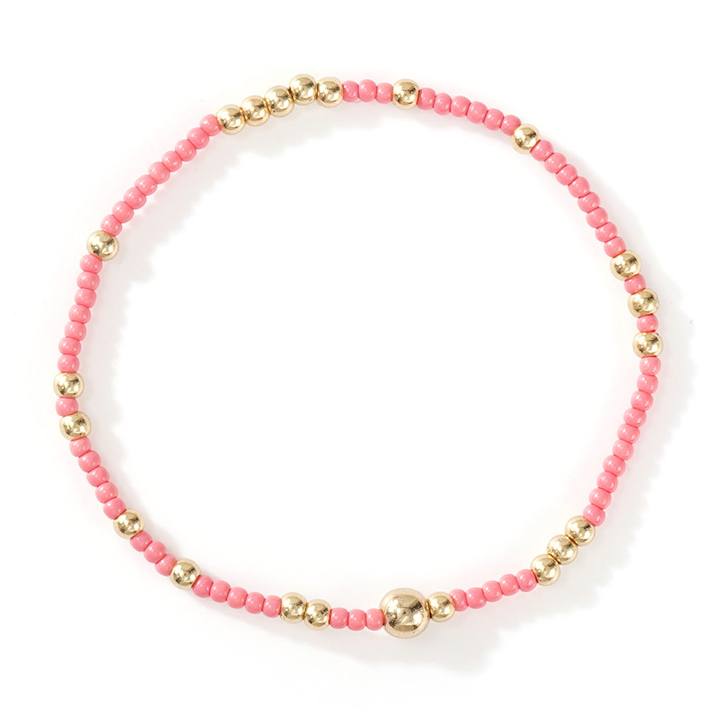 Gold Beaded Bracelet Set Suitable For Girls Handmade Friendship Style Daily Wear Jewelry Sweet Style Round And Laser Customization