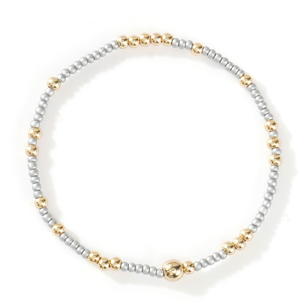 Gold Beaded Bracelet Set Suitable For Girls Handmade Friendship Style Daily Wear Jewelry Sweet Style Round And Laser Customization