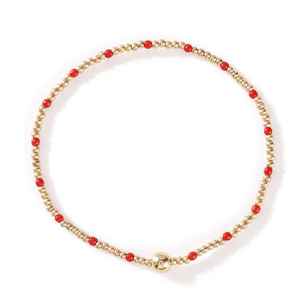 Gold Beaded Bracelet Set Suitable For Girls Handmade Friendship Style Daily Wear Jewelry Sweet Style Round And Laser Customization