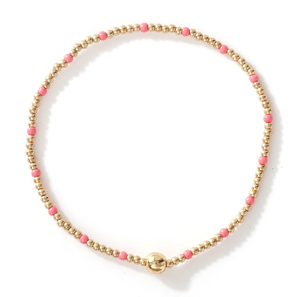 Gold Beaded Bracelet Set Suitable For Girls Handmade Friendship Style Daily Wear Jewelry Sweet Style Round And Laser Customization