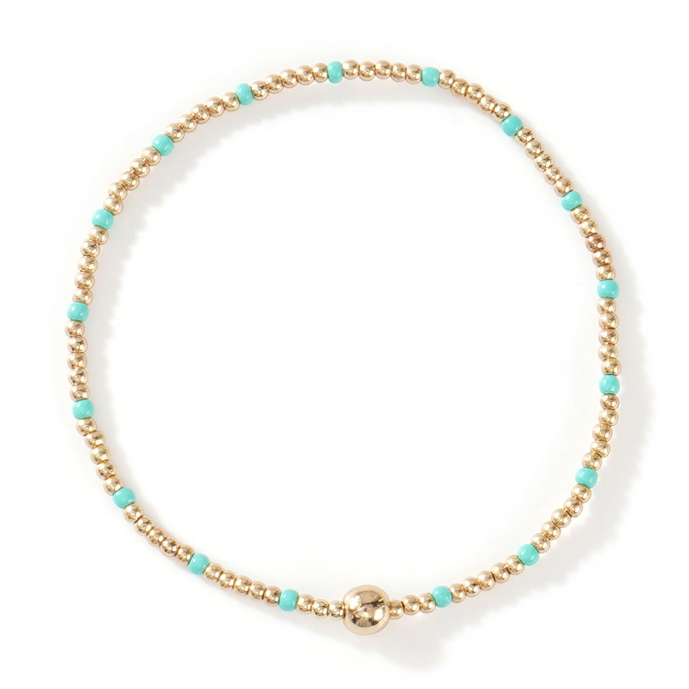 Gold Beaded Bracelet Set Suitable For Girls Handmade Friendship Style Daily Wear Jewelry Sweet Style Round And Laser Customization