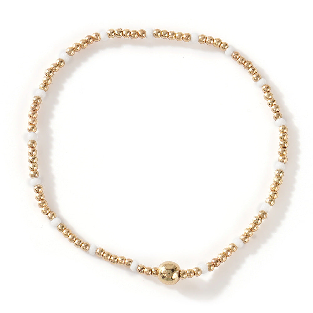 Gold Beaded Bracelet Set Suitable For Girls Handmade Friendship Style Daily Wear Jewelry Sweet Style Round And Laser Customization