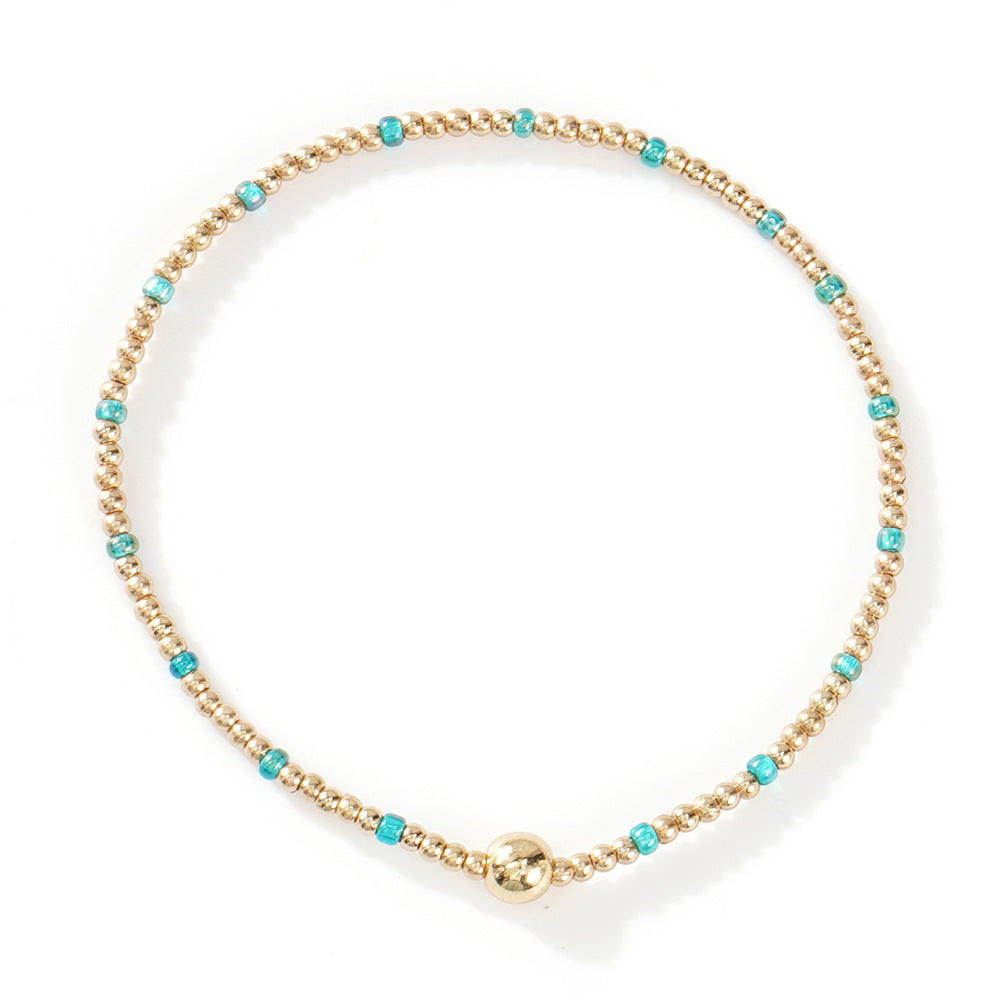 Gold Beaded Bracelet Set Suitable For Girls Handmade Friendship Style Daily Wear Jewelry Sweet Style Round And Laser Customization