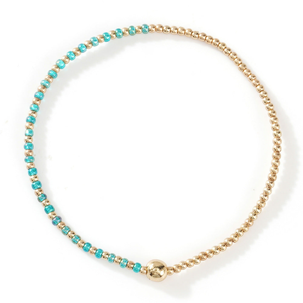 Gold Beaded Bracelet Set Suitable For Girls Handmade Friendship Style Daily Wear Jewelry Sweet Style Round And Laser Customization