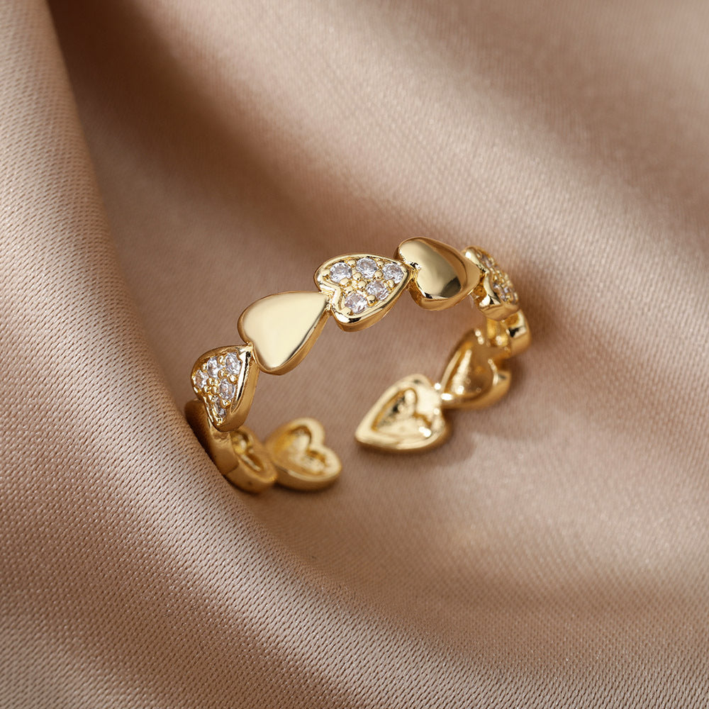 Heart Shape Open Ring For Women In Copper With 18K Real Gold Plated Finish, Golden Tone, 1 Piece