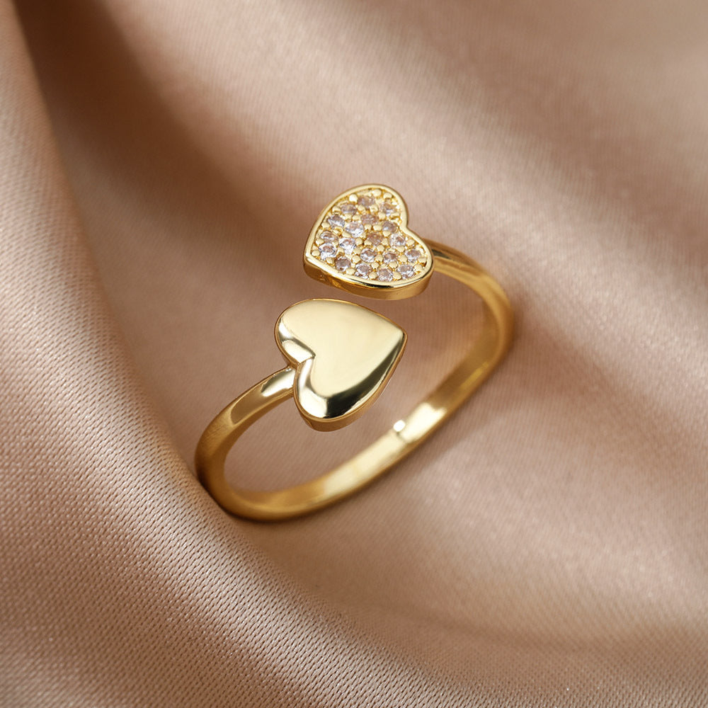 Heart Shape Open Ring For Women In Copper With 18K Real Gold Plated Finish, Golden Tone, 1 Piece