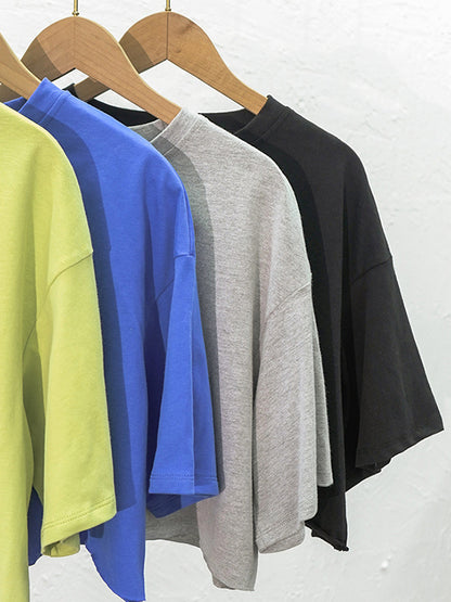 Loose Short Sleeves Solid Color Round-Neck T-Shirts Tops