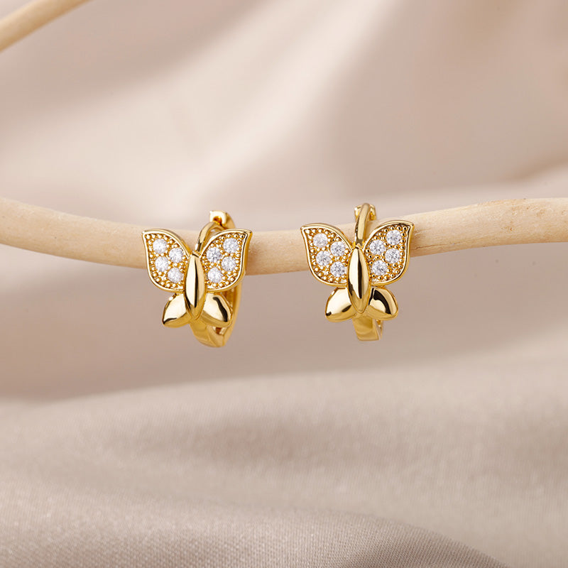 Geometric Waterproof Non Tarnish Earrings For Women, Copper With 18K Real Gold Plated PVD Coating And Zircon Inlay