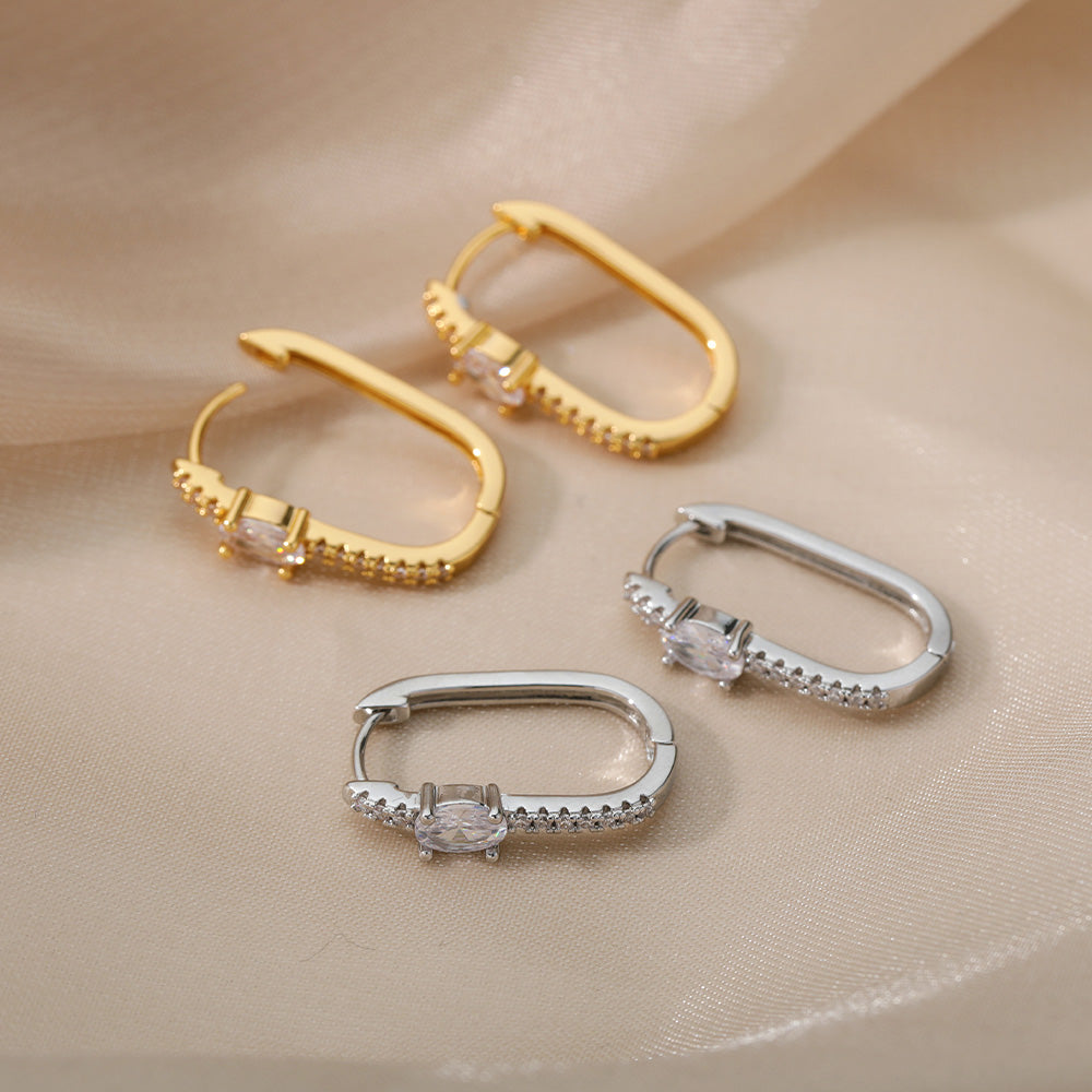 Geometric Waterproof Non Tarnish Earrings For Women, Copper With 18K Real Gold Plated PVD Coating And Zircon Inlay