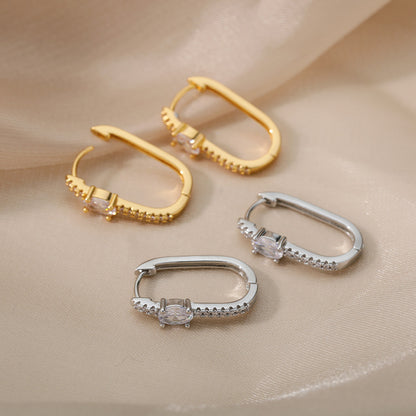 Geometric Waterproof Non Tarnish Earrings For Women, Copper With 18K Real Gold Plated PVD Coating And Zircon Inlay
