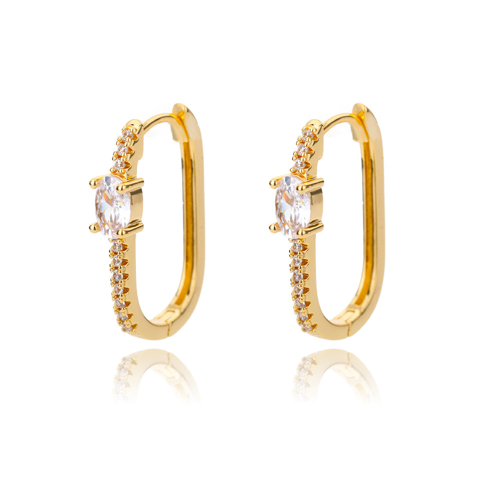 Geometric Waterproof Non Tarnish Earrings For Women, Copper With 18K Real Gold Plated PVD Coating And Zircon Inlay