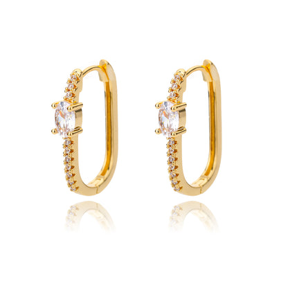 Geometric Waterproof Non Tarnish Earrings For Women, Copper With 18K Real Gold Plated PVD Coating And Zircon Inlay