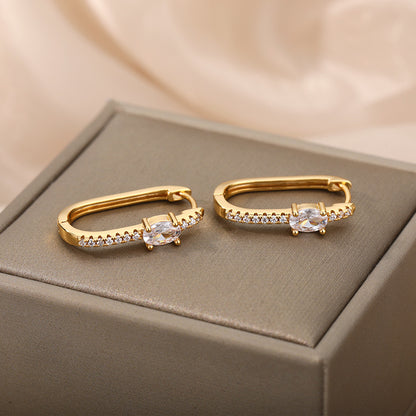 Geometric Waterproof Non Tarnish Earrings For Women, Copper With 18K Real Gold Plated PVD Coating And Zircon Inlay