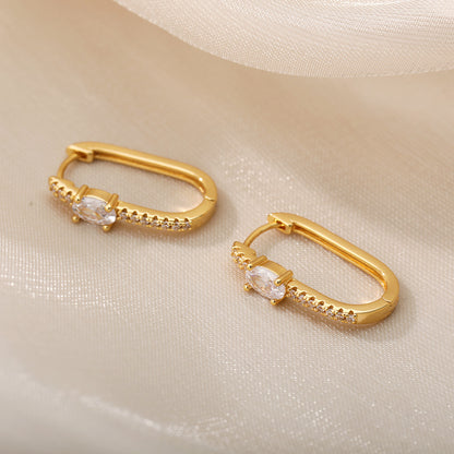 Geometric Waterproof Non Tarnish Earrings For Women, Copper With 18K Real Gold Plated PVD Coating And Zircon Inlay